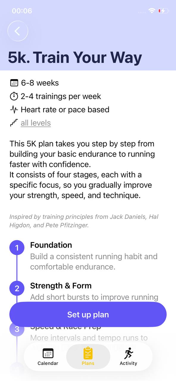 5K. Train Your Way plan card
